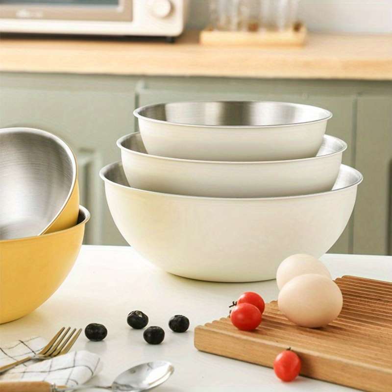 3pcs Stainless Steel Mixing Bowls Set with Measurements Large Capacity Salad Fruit Baking