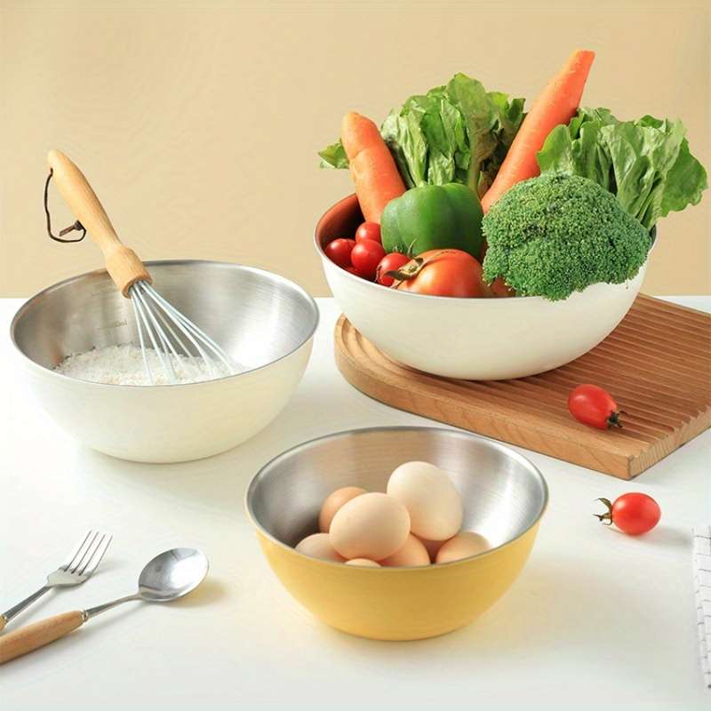 3pcs Stainless Steel Mixing Bowls Set with Measurements Large Capacity Salad Fruit Baking
