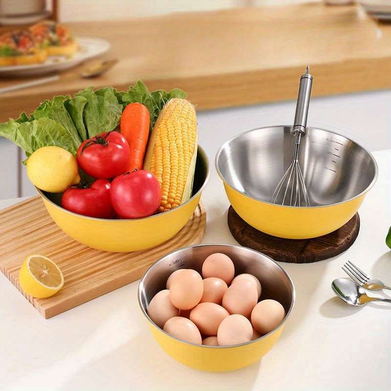 3pcs Stainless Steel Mixing Bowls Set with Measurements Large Capacity Salad Fruit Baking
