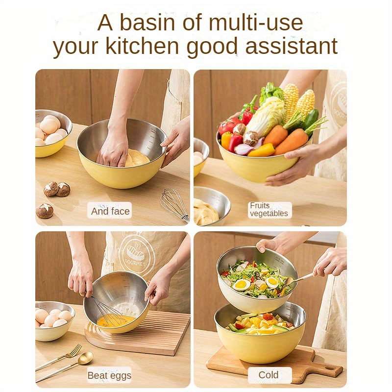 3pcs Stainless Steel Mixing Bowls Set with Measurements Large Capacity Salad Fruit Baking