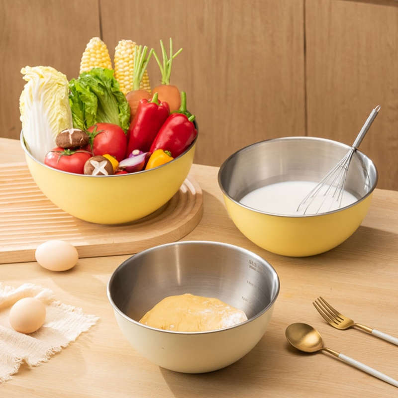 3pcs Stainless Steel Mixing Bowls Set with Measurements Large Capacity Salad Fruit Baking