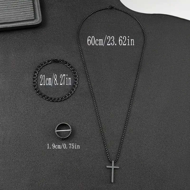 3pcs Cross Necklace, Bracelet and Ring