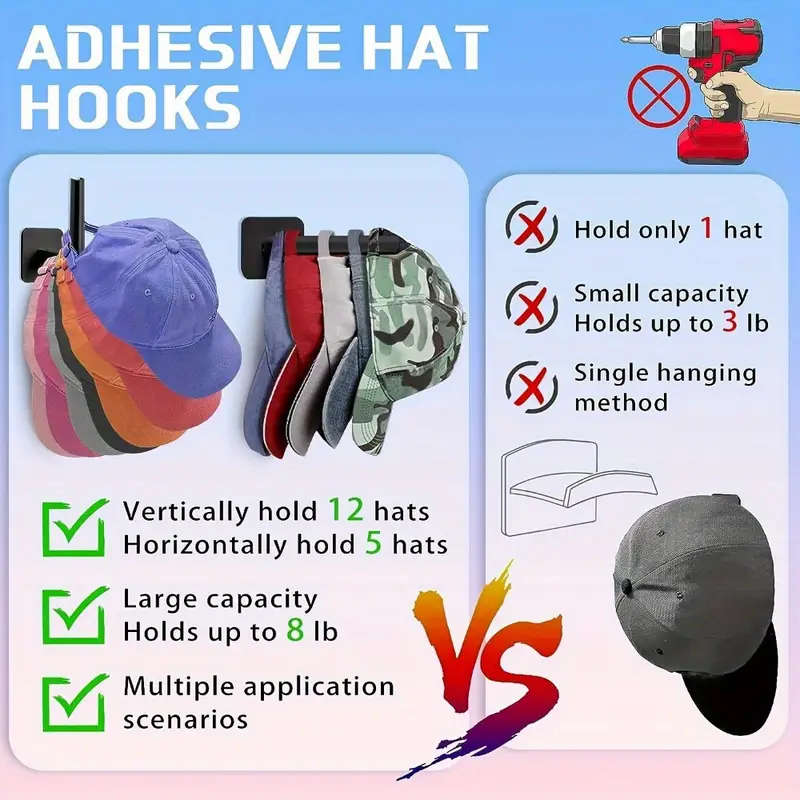 1pc Fashion Wall Mount Hat and Key Hooks Easy Install Self-Adhesive Space-Saving Versatile Organizer