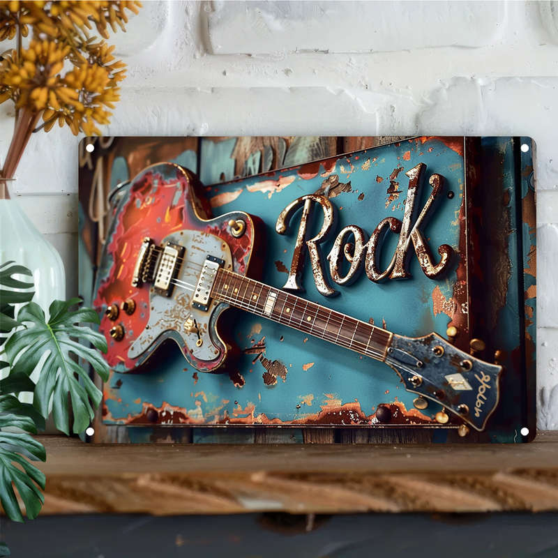 1pc  Vintage Rock Guitar Metal Wall Art Decor Plaque 30.48X20.32 cm Aluminum Weather-Resistant