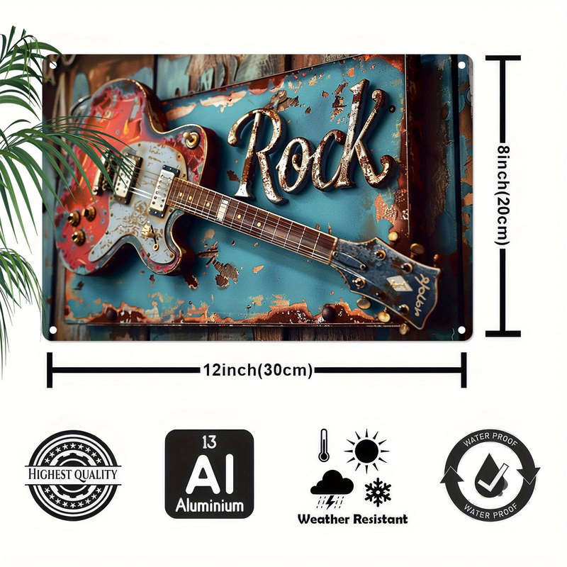 1pc  Vintage Rock Guitar Metal Wall Art Decor Plaque 30.48X20.32 cm Aluminum Weather-Resistant