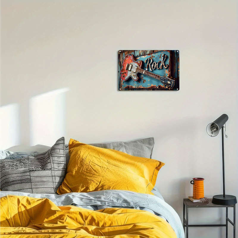1pc  Vintage Rock Guitar Metal Wall Art Decor Plaque 30.48X20.32 cm Aluminum Weather-Resistant