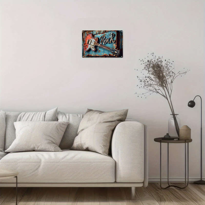 1pc  Vintage Rock Guitar Metal Wall Art Decor Plaque 30.48X20.32 cm Aluminum Weather-Resistant