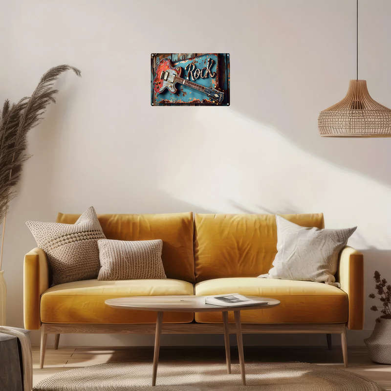 1pc  Vintage Rock Guitar Metal Wall Art Decor Plaque 30.48X20.32 cm Aluminum Weather-Resistant