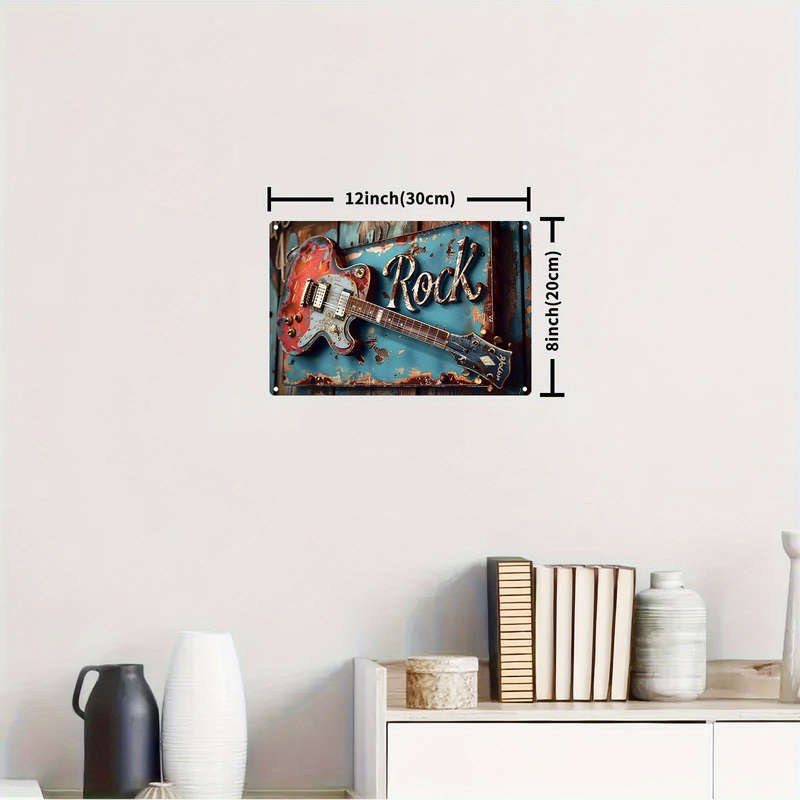 1pc  Vintage Rock Guitar Metal Wall Art Decor Plaque 30.48X20.32 cm Aluminum Weather-Resistant