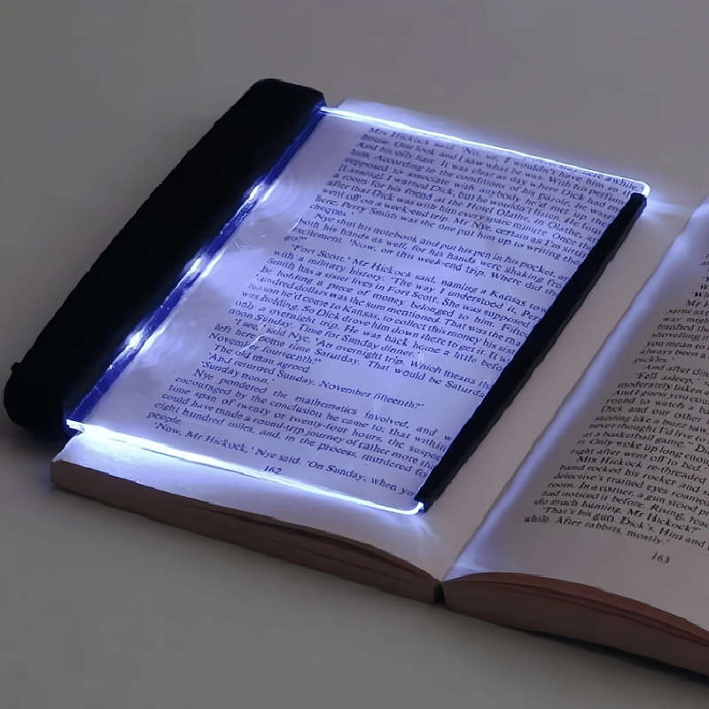 1pc LED Flat Book Light Full Page Reading Lamp for Bed Airplane Eye Protection with Clip-On Bookmark