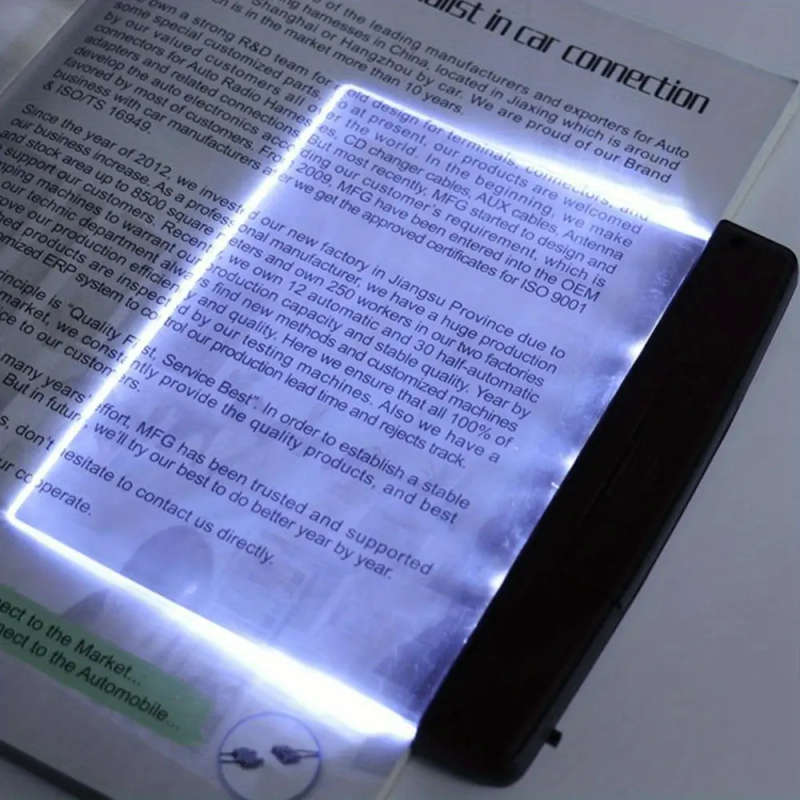 1pc LED Flat Book Light Full Page Reading Lamp for Bed Airplane Eye Protection with Clip-On Bookmark
