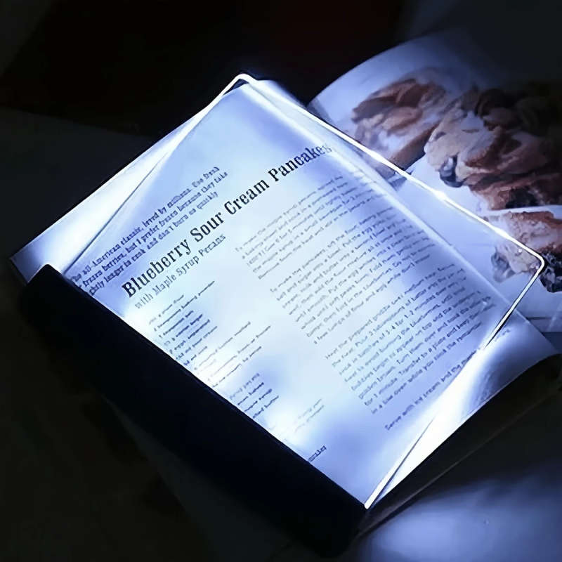 1pc LED Flat Book Light Full Page Reading Lamp for Bed Airplane Eye Protection with Clip-On Bookmark