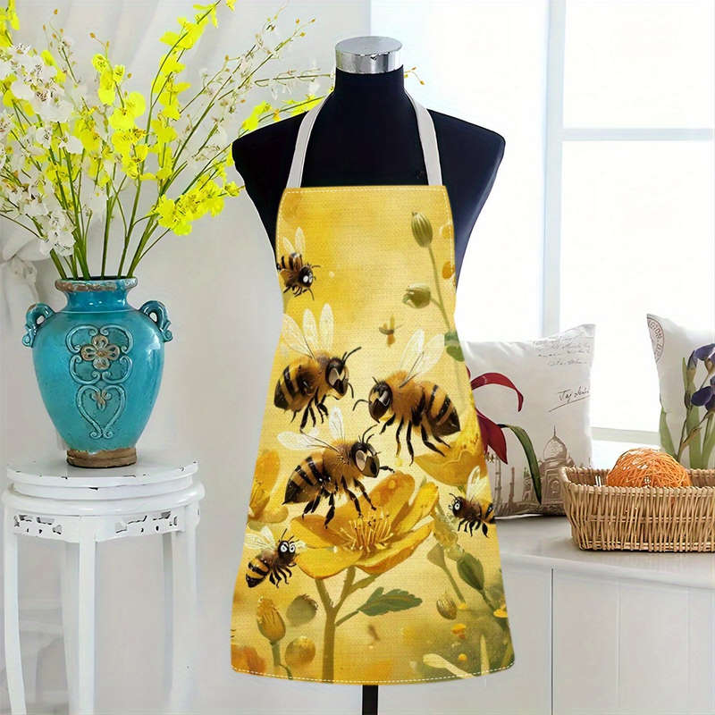 1pc Fashionable Bee Pattern Apron Woven Polyester Ideal for Cooking BBQ Kitchen Duti