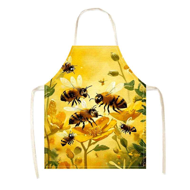 1pc Fashionable Bee Pattern Apron Woven Polyester Ideal for Cooking BBQ Kitchen Duti