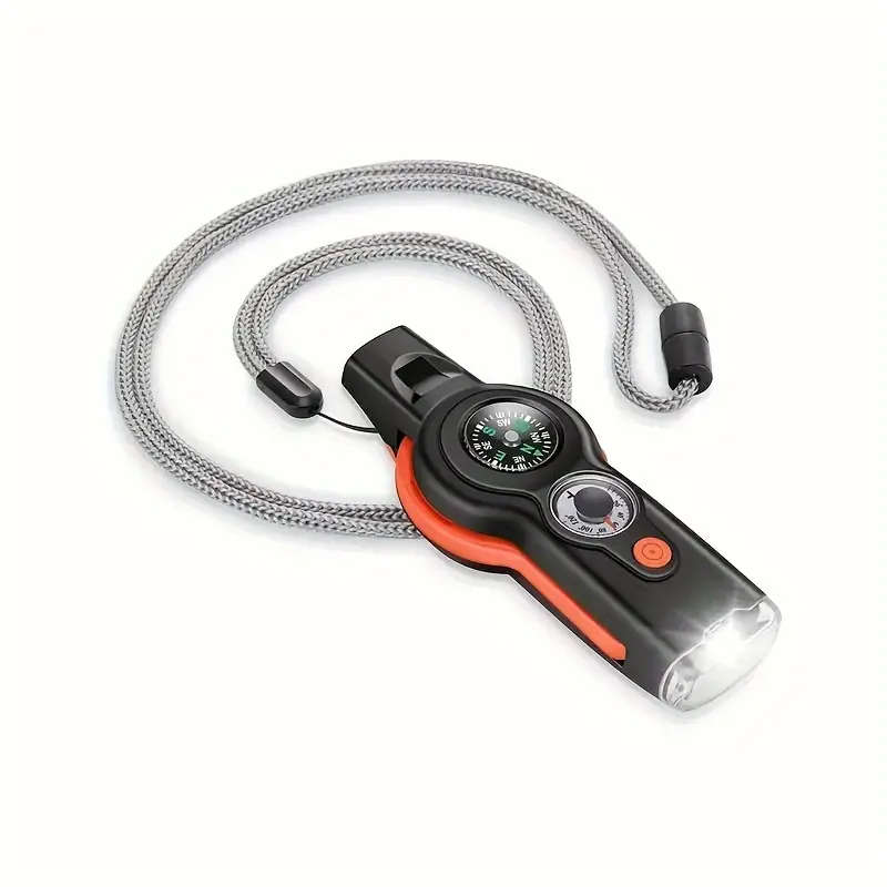 7-in-1 Survival Multi-Tool Whistle ABS Outdoor Safety Whistle with Compass Magnifying Glass Refle