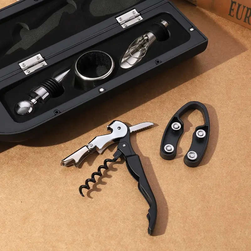 5pcs Deluxe Wine Opener Set with Gift Box Stainless Steel Bottle Openers Accessories for Home Bar an