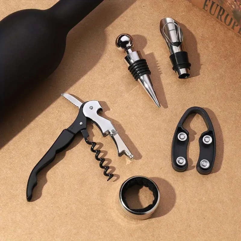 5pcs Deluxe Wine Opener Set with Gift Box Stainless Steel Bottle Openers Accessories for Home Bar an