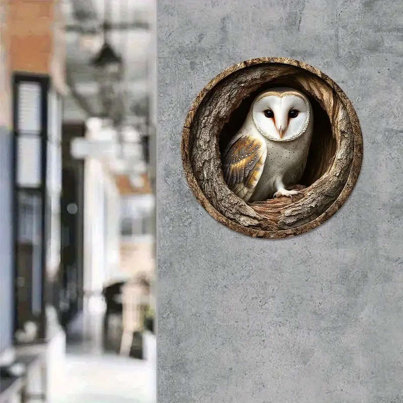 1pc Contemporary Barn Owl Metal Wall Sign Waterproof HD Printed Aluminum Plaque Pre-Drilled for Easy