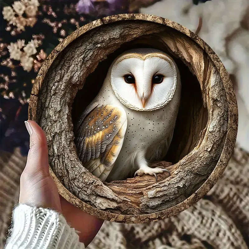 1pc Contemporary Barn Owl Metal Wall Sign Waterproof HD Printed Aluminum Plaque Pre-Drilled for Easy