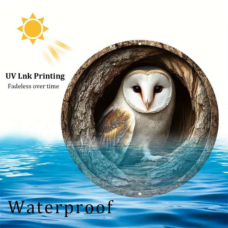 1pc Contemporary Barn Owl Metal Wall Sign Waterproof HD Printed Aluminum Plaque Pre-Drilled for Easy