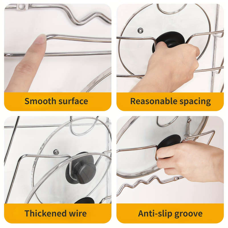 1pc Space-Saving Wall-Mounted Kitchen Organizer Durable Stainless Steel Pot Lid Cutting Board H