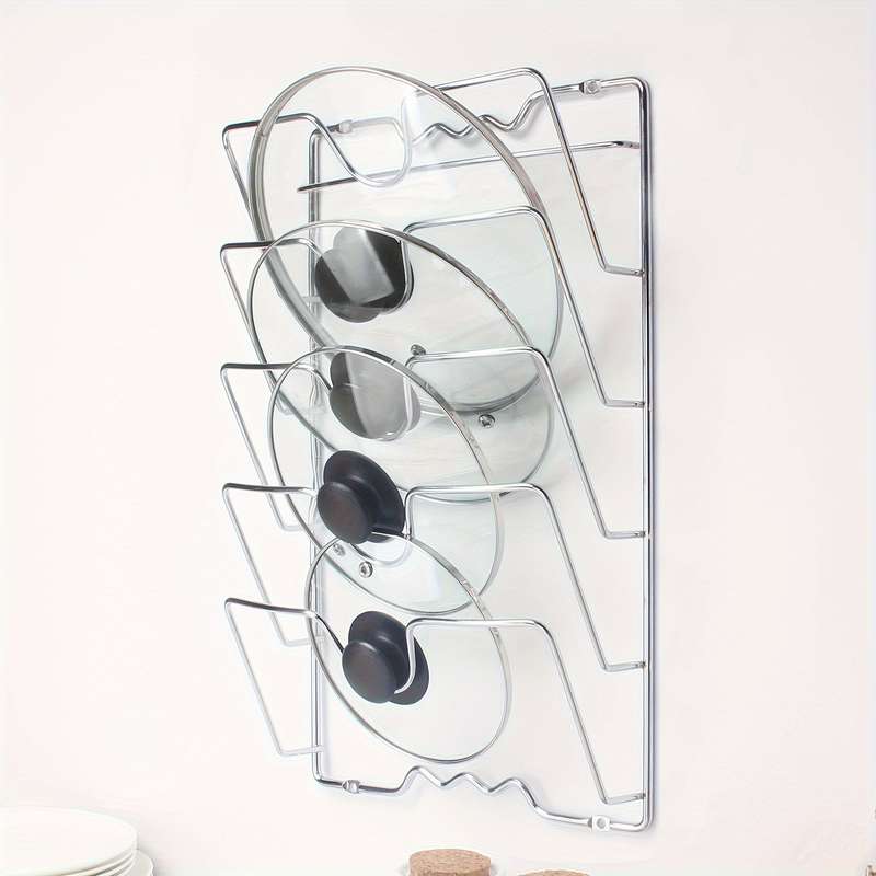1pc Space-Saving Wall-Mounted Kitchen Organizer Durable Stainless Steel Pot Lid Cutting Board H