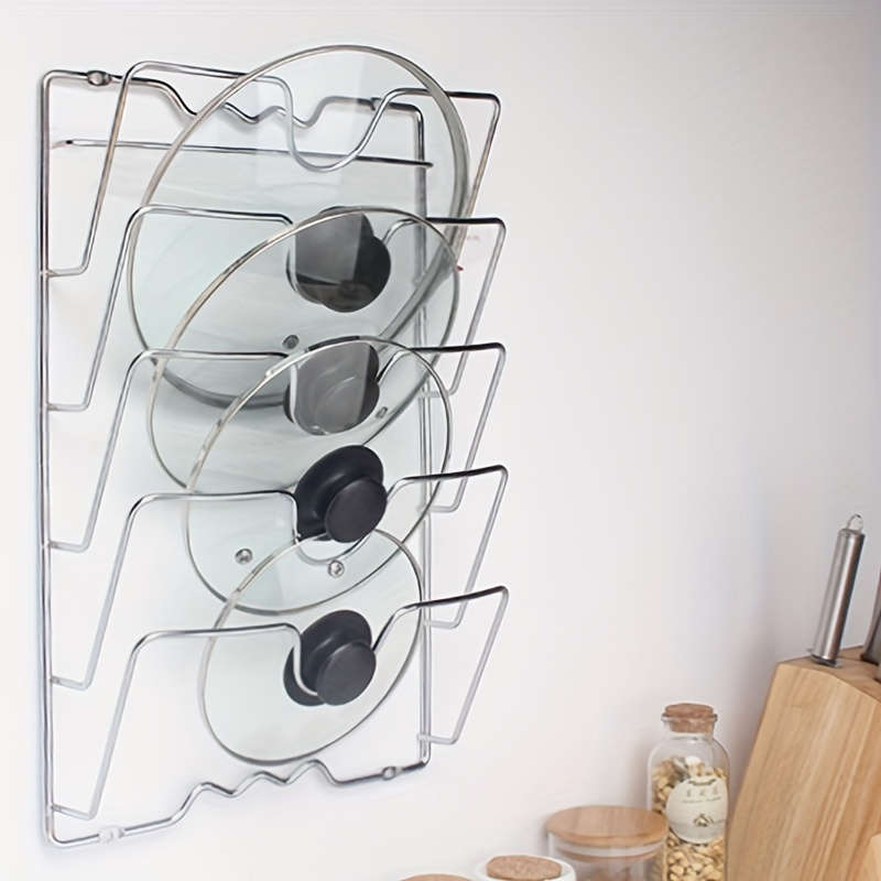 1pc Space-Saving Wall-Mounted Kitchen Organizer Durable Stainless Steel Pot Lid Cutting Board H
