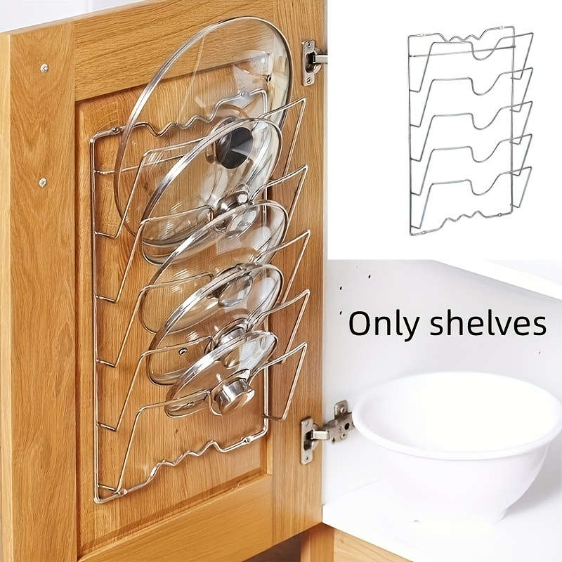 1pc Space-Saving Wall-Mounted Kitchen Organizer Durable Stainless Steel Pot Lid Cutting Board H
