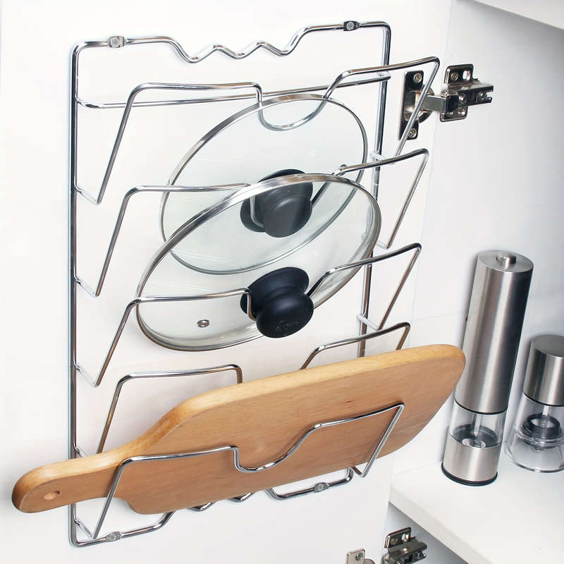 1pc Space-Saving Wall-Mounted Kitchen Organizer Durable Stainless Steel Pot Lid Cutting Board H