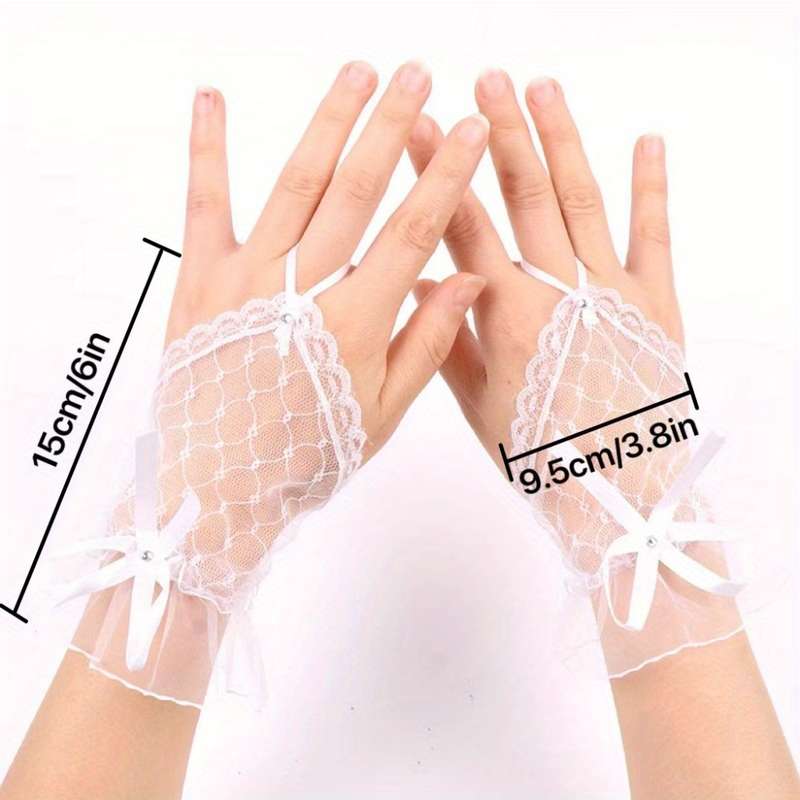 1 Pair White Lace Short Gloves