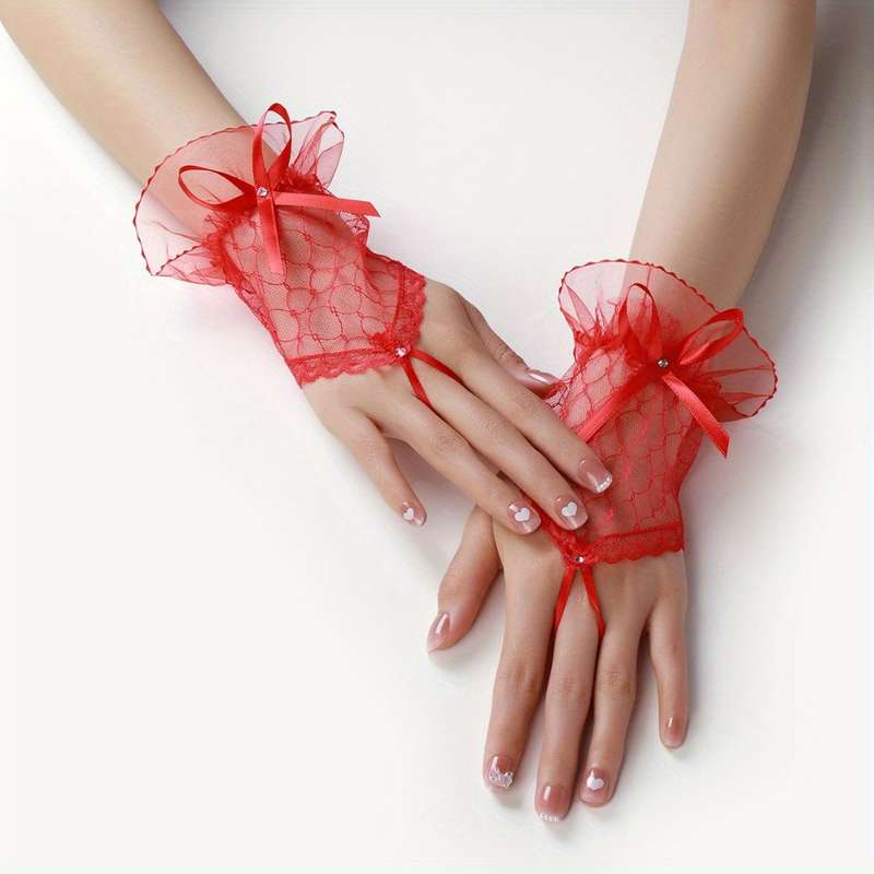 1 Pair White Lace Short Gloves