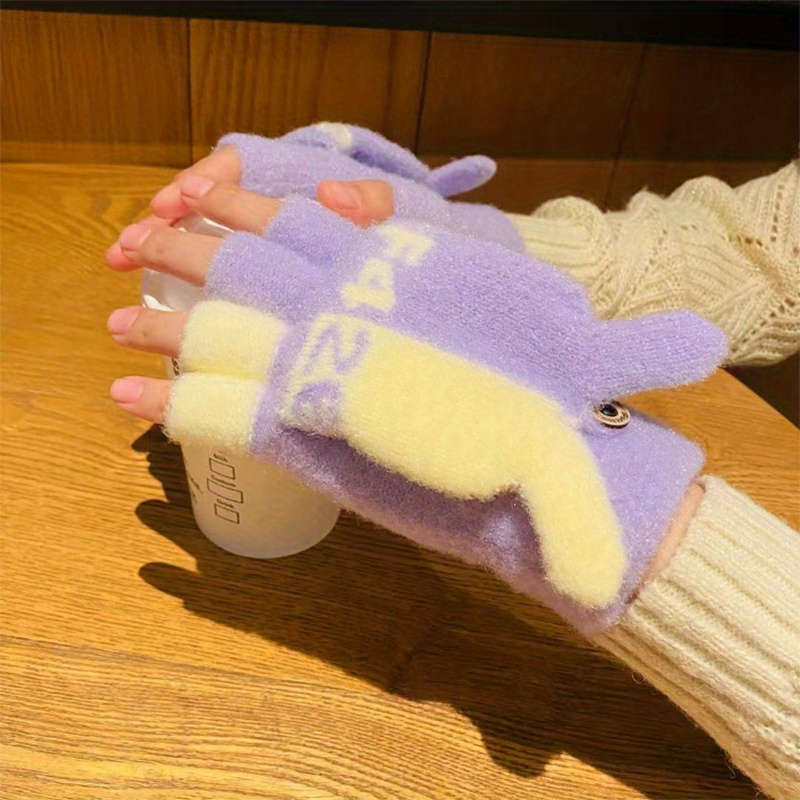 1 Pair Flip Letter Rabbit Ears Orange Warm Gloves