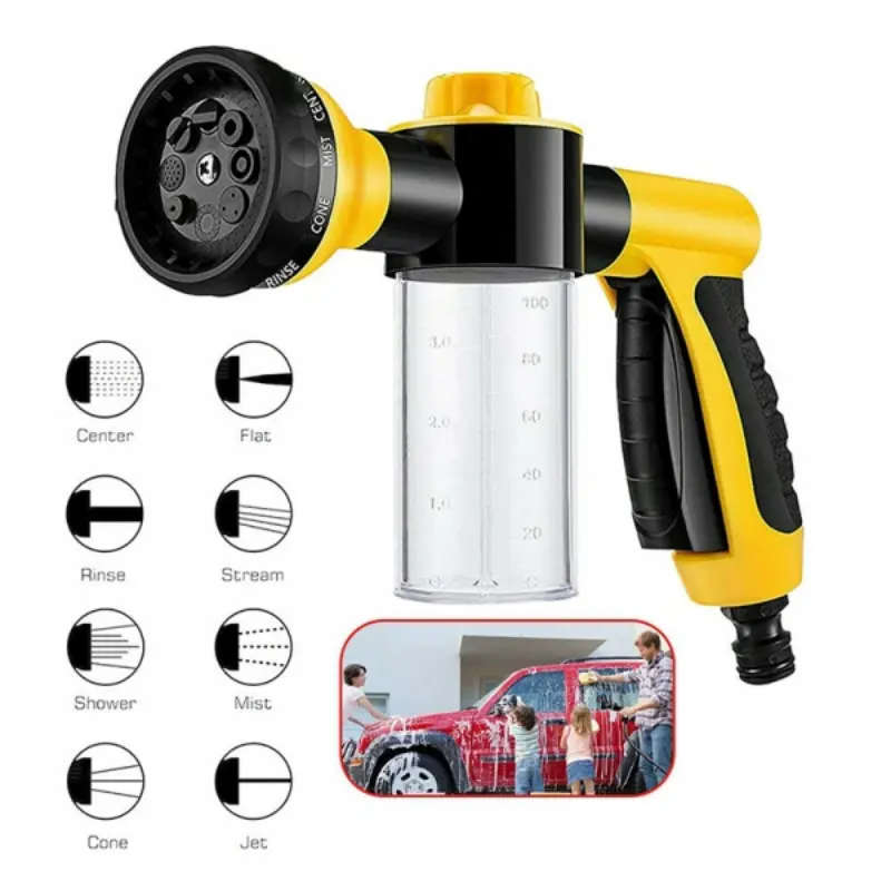 1pc Multifunctional Car Wash Brush with Foam Cannon Bottle Plastic Garden Hose Nozzle Soap Sprayer 1