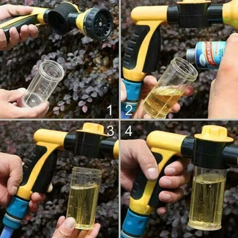 1pc Multifunctional Car Wash Brush with Foam Cannon Bottle Plastic Garden Hose Nozzle Soap Sprayer 1