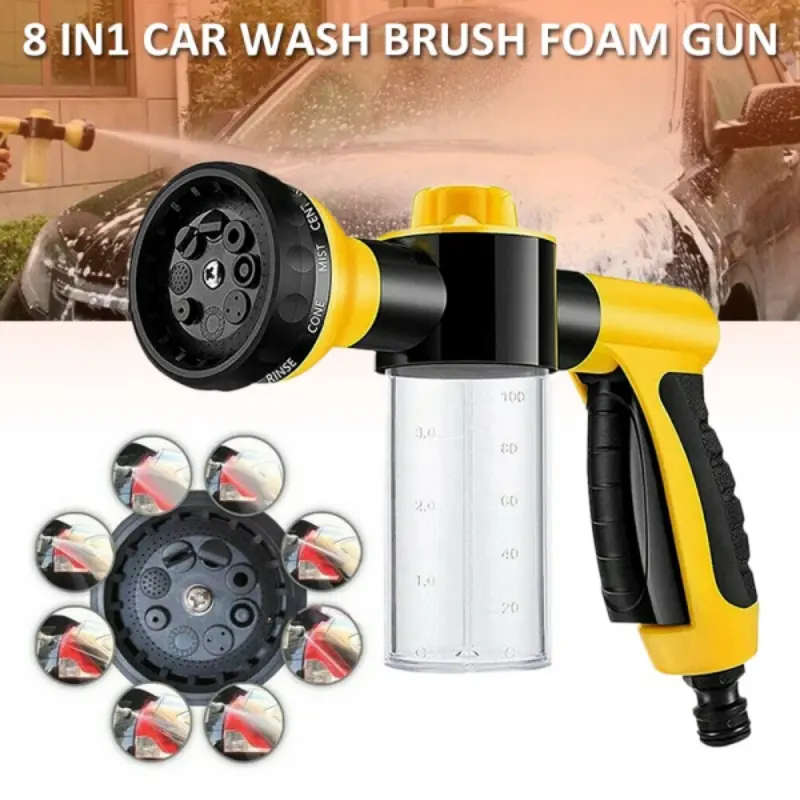 1pc Multifunctional Car Wash Brush with Foam Cannon Bottle Plastic Garden Hose Nozzle Soap Sprayer 1