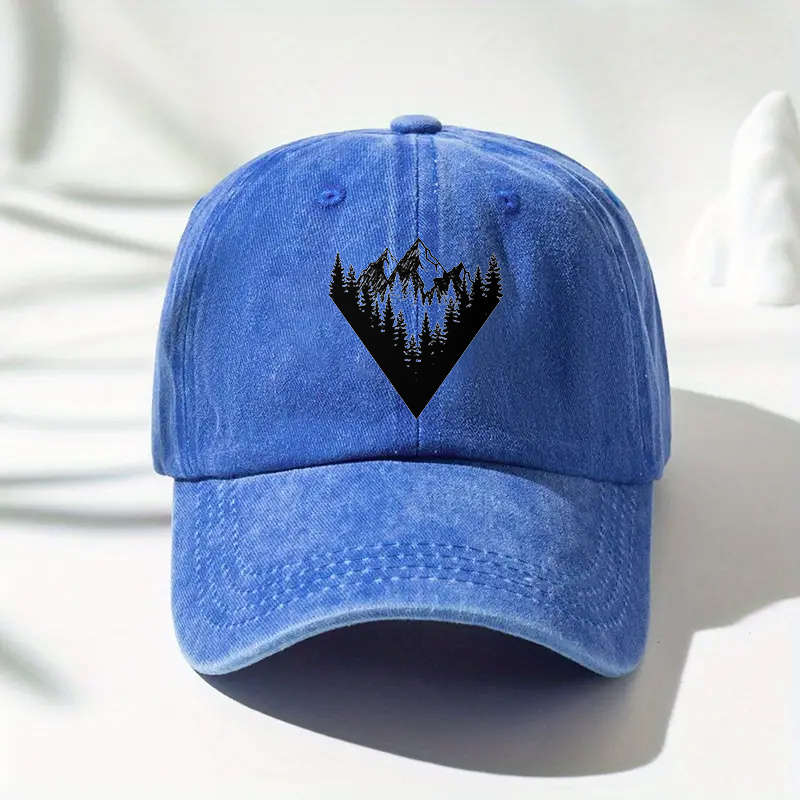 1pc Y2K-Inspired Adjustable Baseball Cap with Mountain Forest Print Sun Protection Cotton Hand W