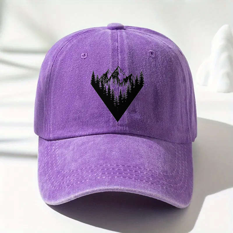 1pc Y2K-Inspired Adjustable Baseball Cap with Mountain Forest Print Sun Protection Cotton Hand W