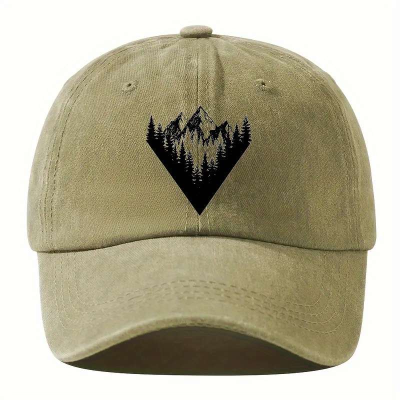 1pc Y2K-Inspired Adjustable Baseball Cap with Mountain Forest Print Sun Protection Cotton Hand W