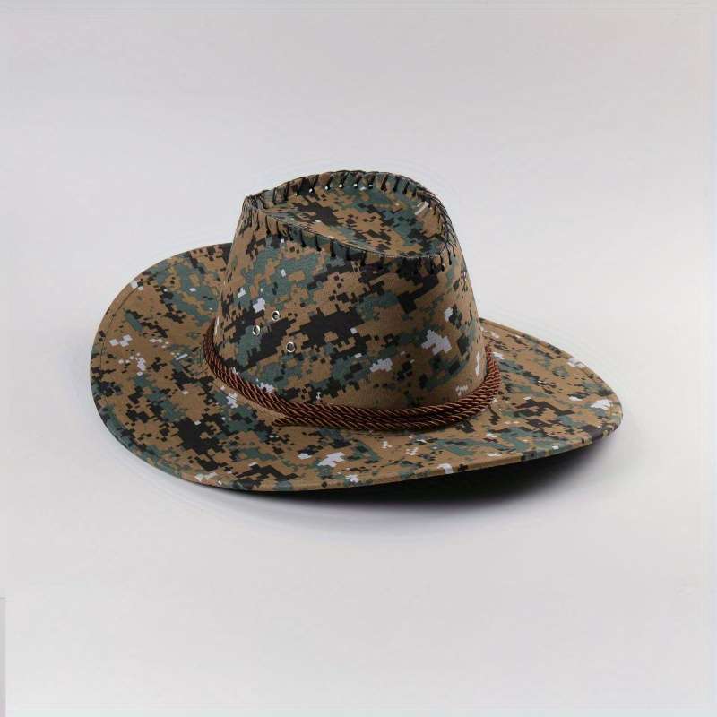 1pc Men's Camouflage Denim Sun Hat Wide Brim UV Protection Adjustable Drawstring Breathable Cot