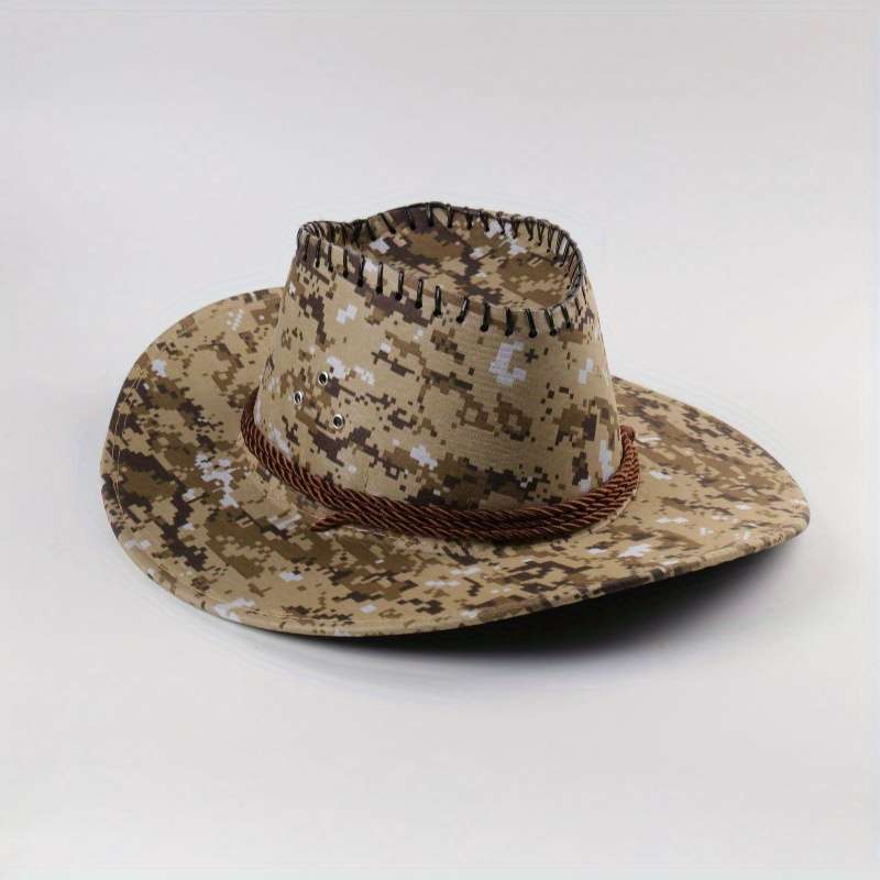 1pc Men's Camouflage Denim Sun Hat Wide Brim UV Protection Adjustable Drawstring Breathable Cot