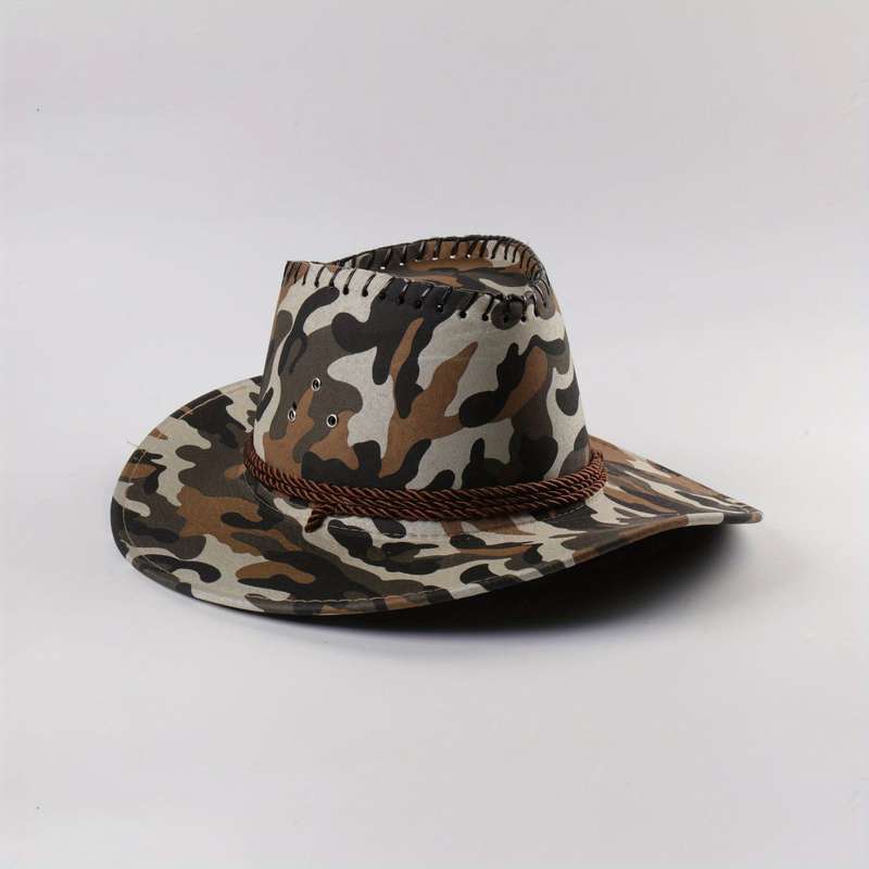 1pc Men's Camouflage Denim Sun Hat Wide Brim UV Protection Adjustable Drawstring Breathable Cot
