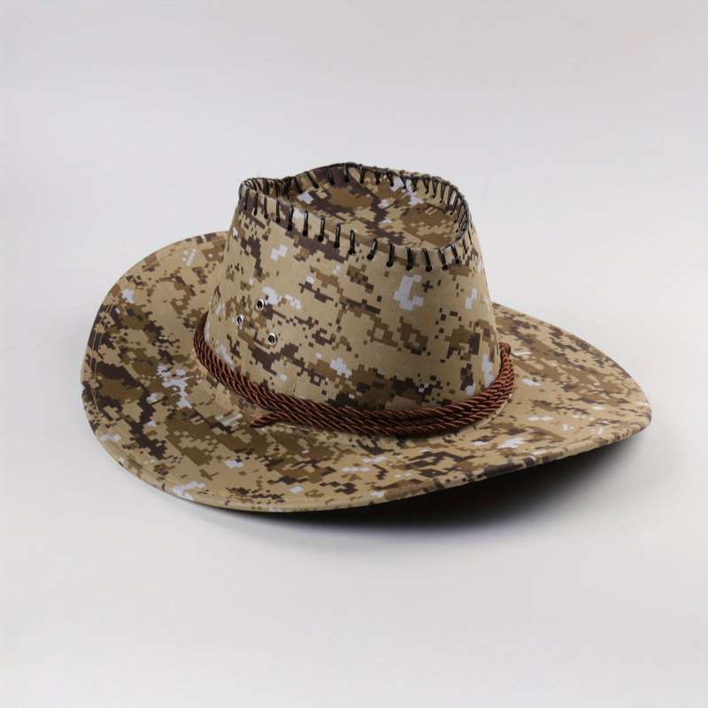 1pc Men's Camouflage Denim Sun Hat Wide Brim UV Protection Adjustable Drawstring Breathable Cot