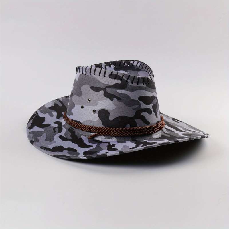 1pc Men's Camouflage Denim Sun Hat Wide Brim UV Protection Adjustable Drawstring Breathable Cot