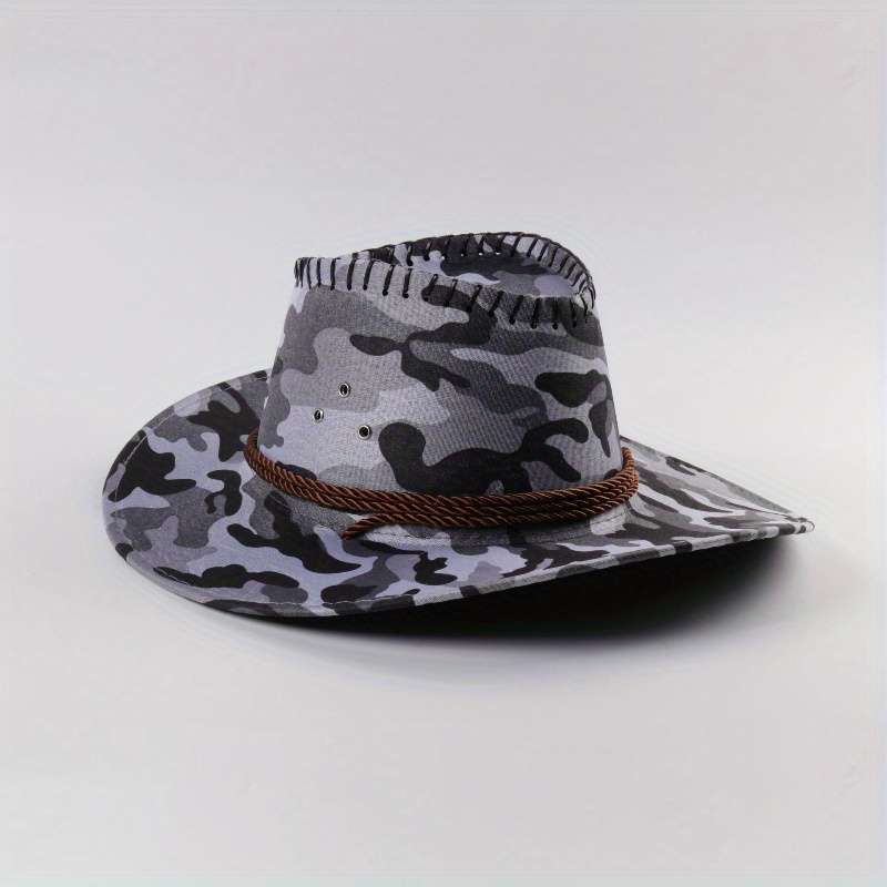 1pc Men's Camouflage Denim Sun Hat Wide Brim UV Protection Adjustable Drawstring Breathable Cot