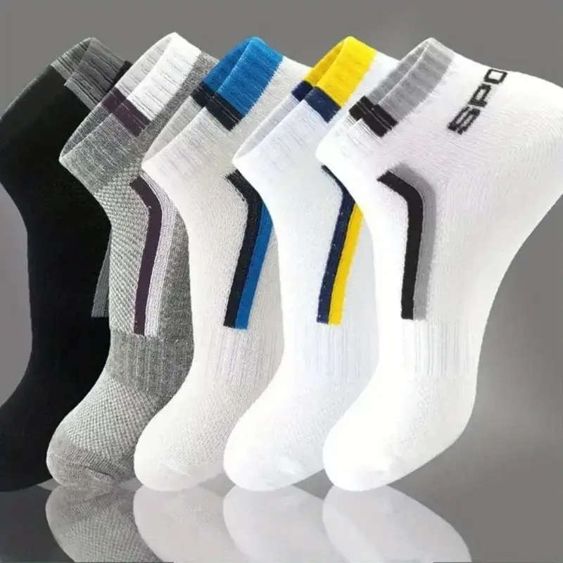 10 Pairs Men's Athletic Socks Breathable Mesh Basketball Socks Casual Sports Crew Socks Polyester As