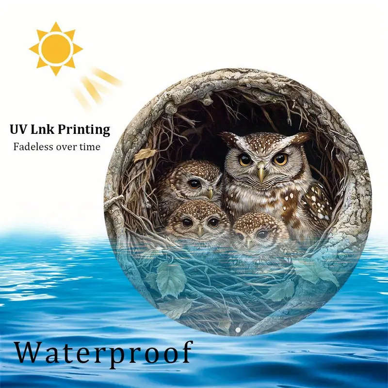 1pc 3D Owl Family Metal Sign 30cm x 20cm Pre-Drilled Aluminum Wall Art Contemporary Home Decor Perfe