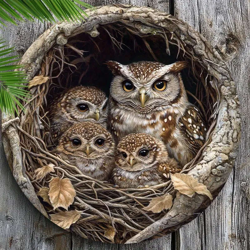 1pc 3D Owl Family Metal Sign 30cm x 20cm Pre-Drilled Aluminum Wall Art Contemporary Home Decor Perfe