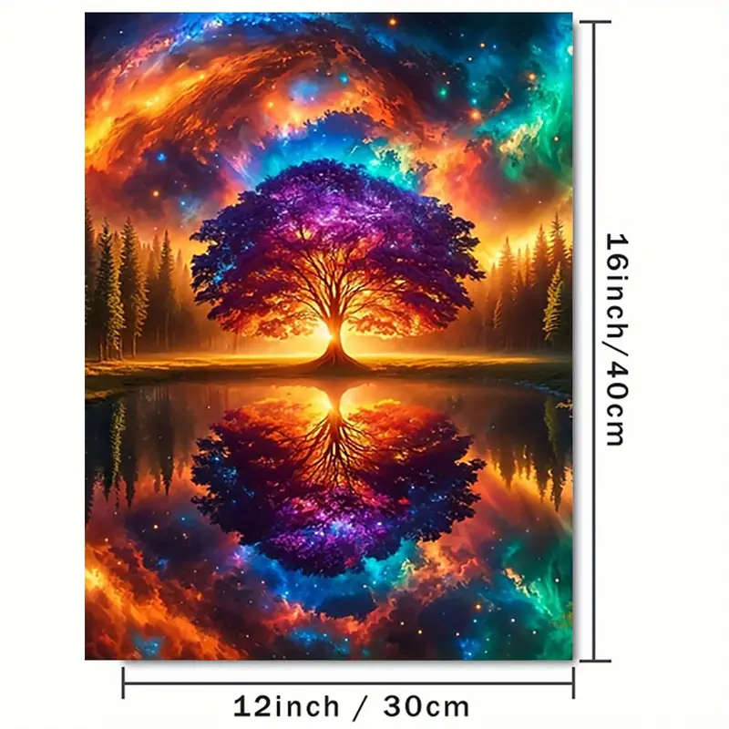 1pc Canvas Wall Art Poster Vintage Tree of Life Vibrant Space Nebula Reflection Creative Wall Decor