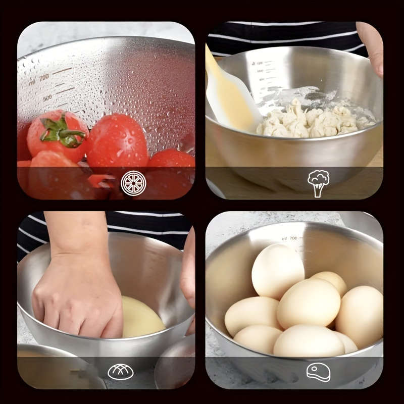 3pcs Stainless Steel Mixing Bowls Set Durable Food-Safe Kitchenware for Cooking Baking Ser