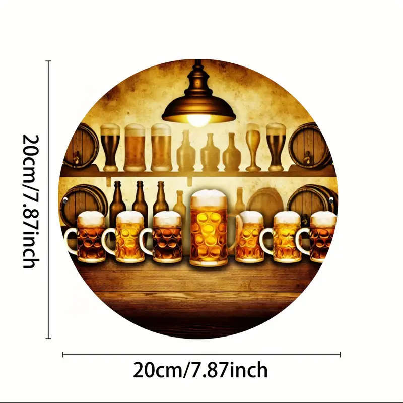 1pc Cozy Beer Cabin Aluminum Wall Art Round 2D Poster for Home Bedroom Living Room Coffee Shop Decor